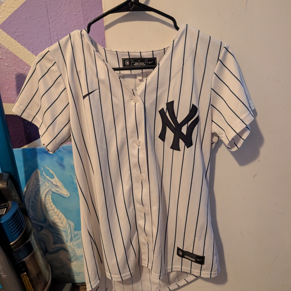 Womens White Pinstripe Baseball Jersey